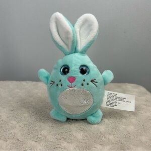Walgreens Aqua Blue Egg Shaped Bunny Rabbit Plush Stuffed Animal Silver Sparkle